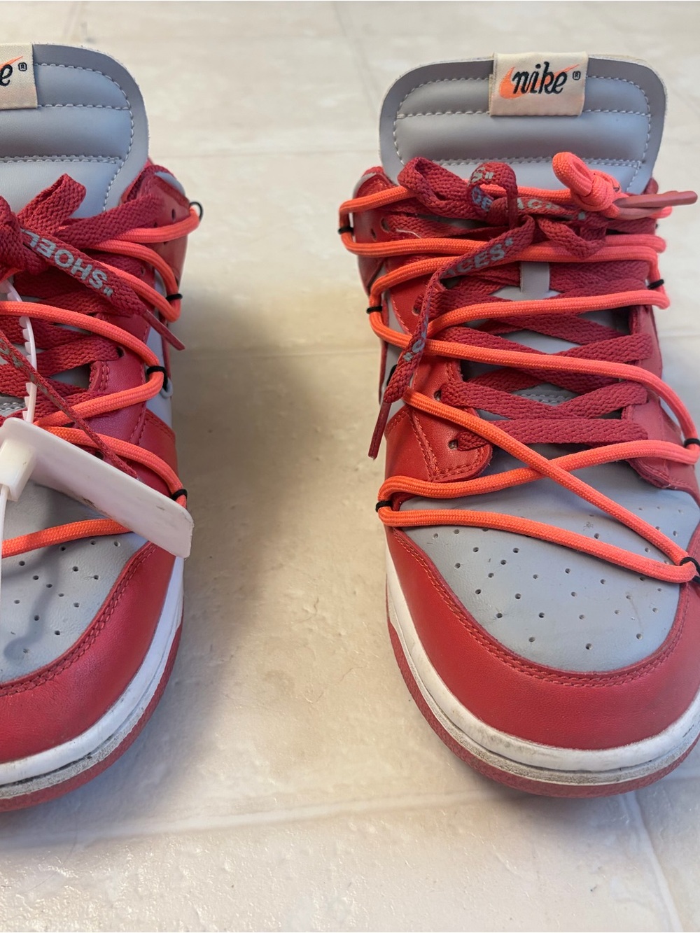 Off-White men’s  Red and Light Gray Double-Lace Sneakers